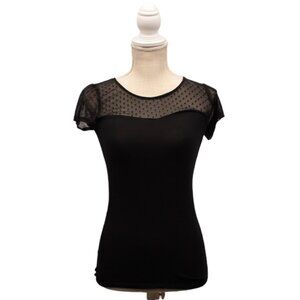 Rockabilly Pinup Retro Black Mesh Polka Dot Blouse Size Medium